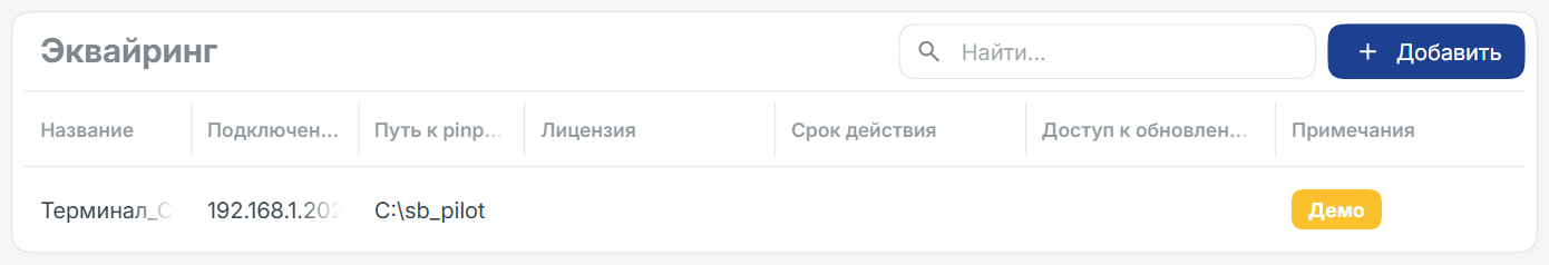 Список устройств эквайринга