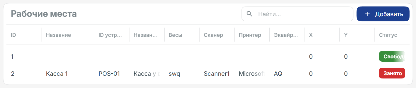 Работа с рабочими местами